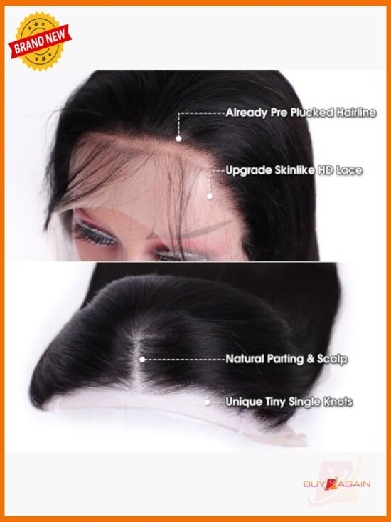 28 Inch Straight Lace Front Wig Human Hair 180 Density Pre Plucked Glueless main image 5